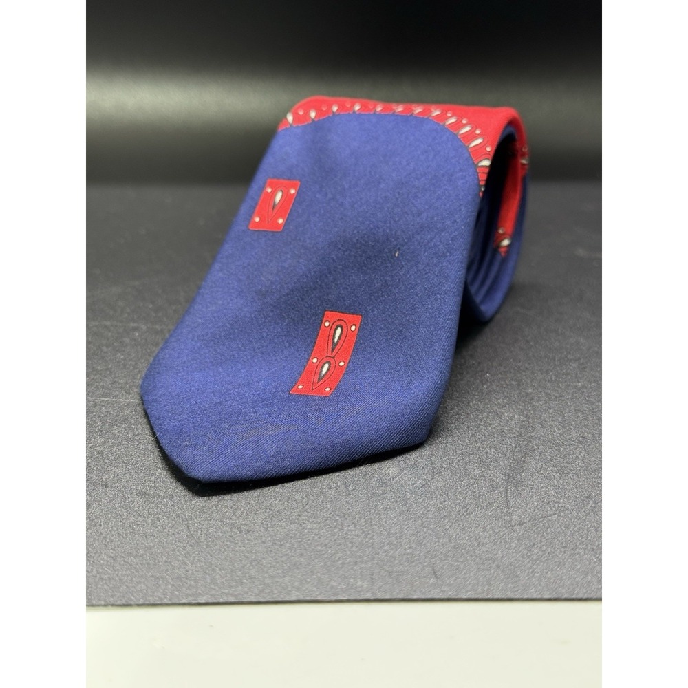 Woolf Brothers Vintage Silk 1970s‎ Skinny Tie Red and Blue Western Inspired